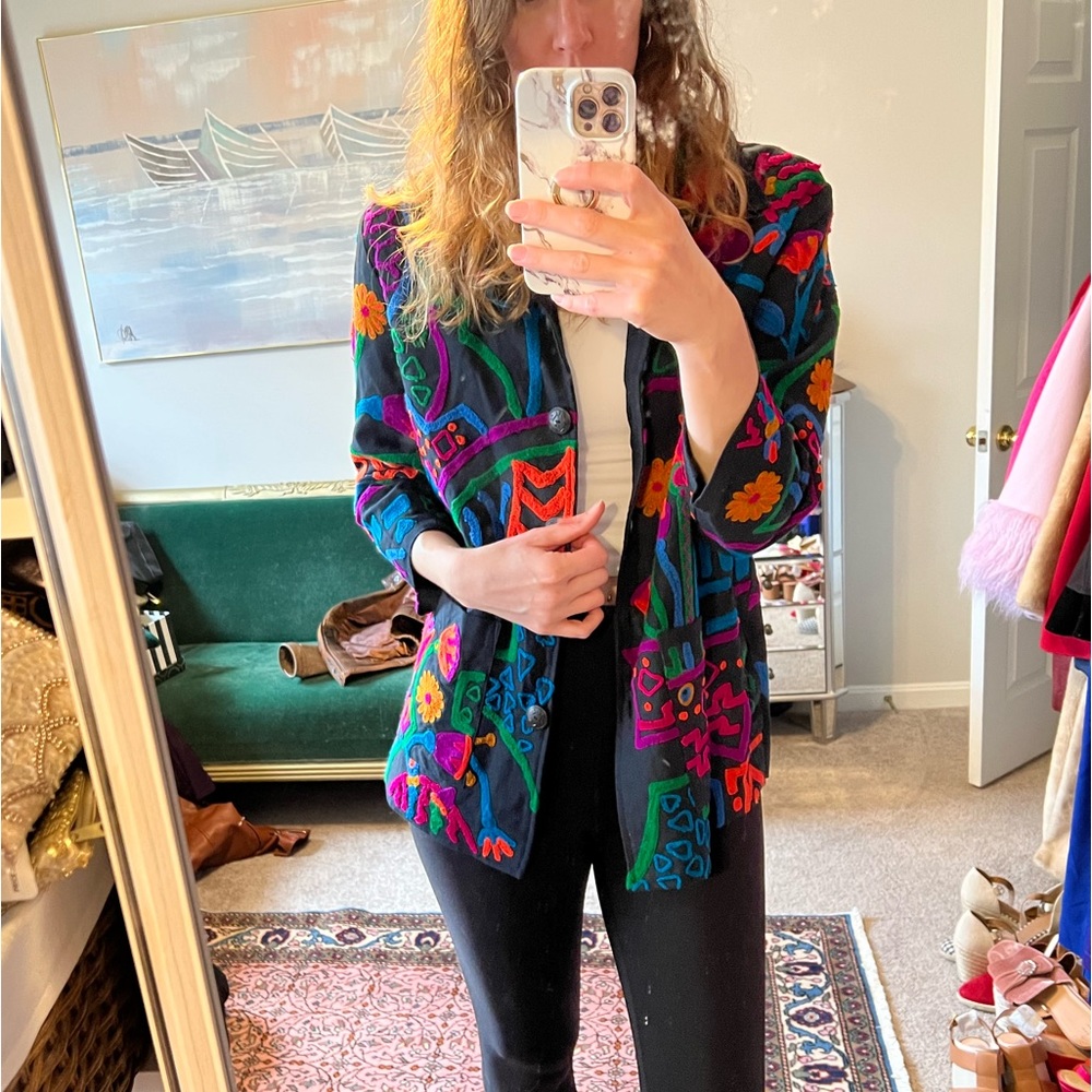 Beautiful vintage colorful textured embroidered jacket/blazer